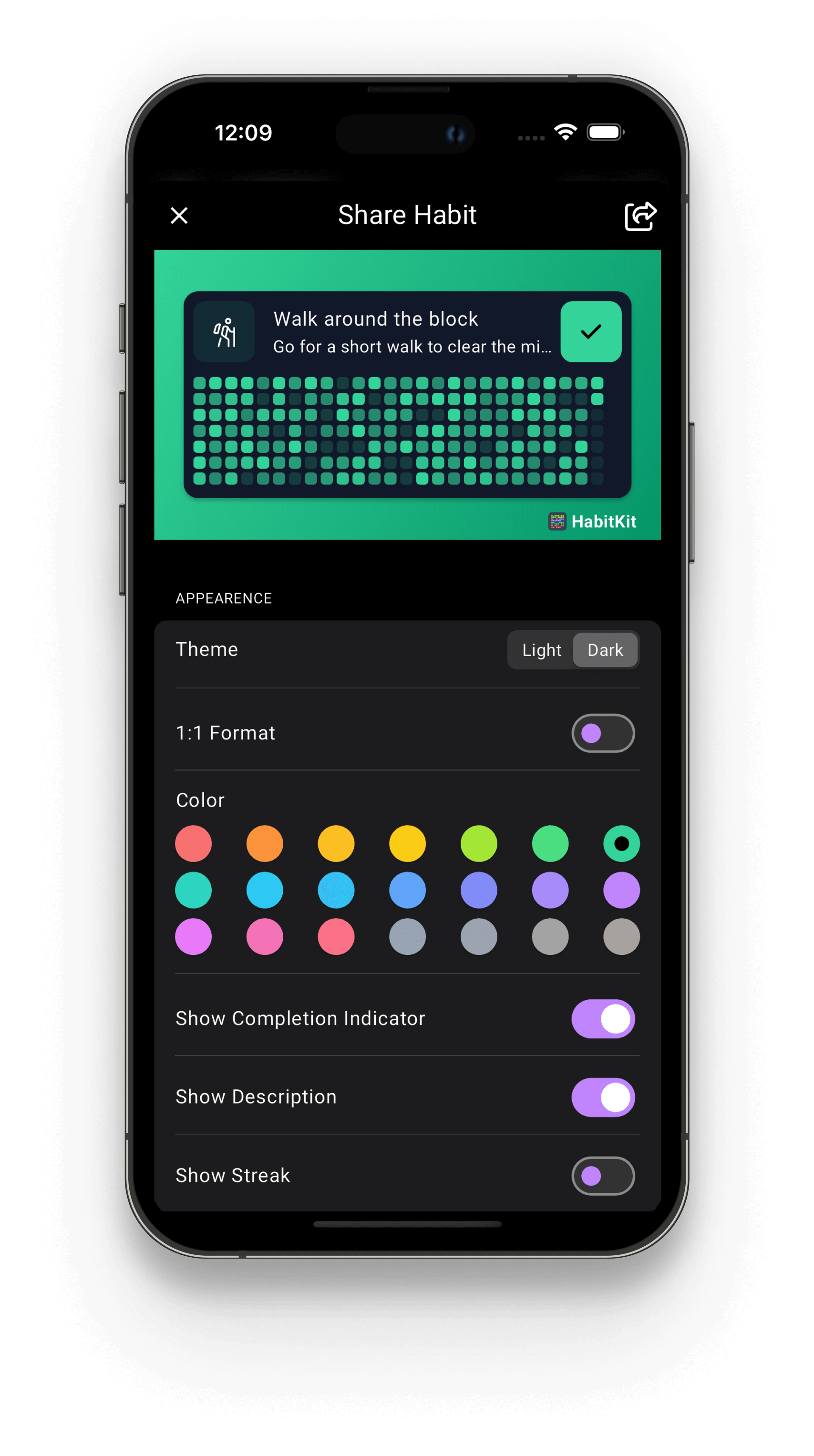 Habit Tracker HabitKit screens: Share with friends